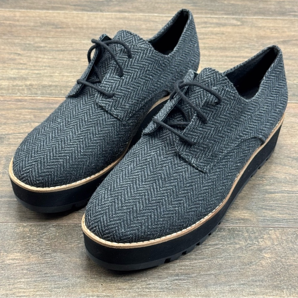 Eileen Fisher Platform Shoes Womens 8 Eddy Black Herringbone Oxford